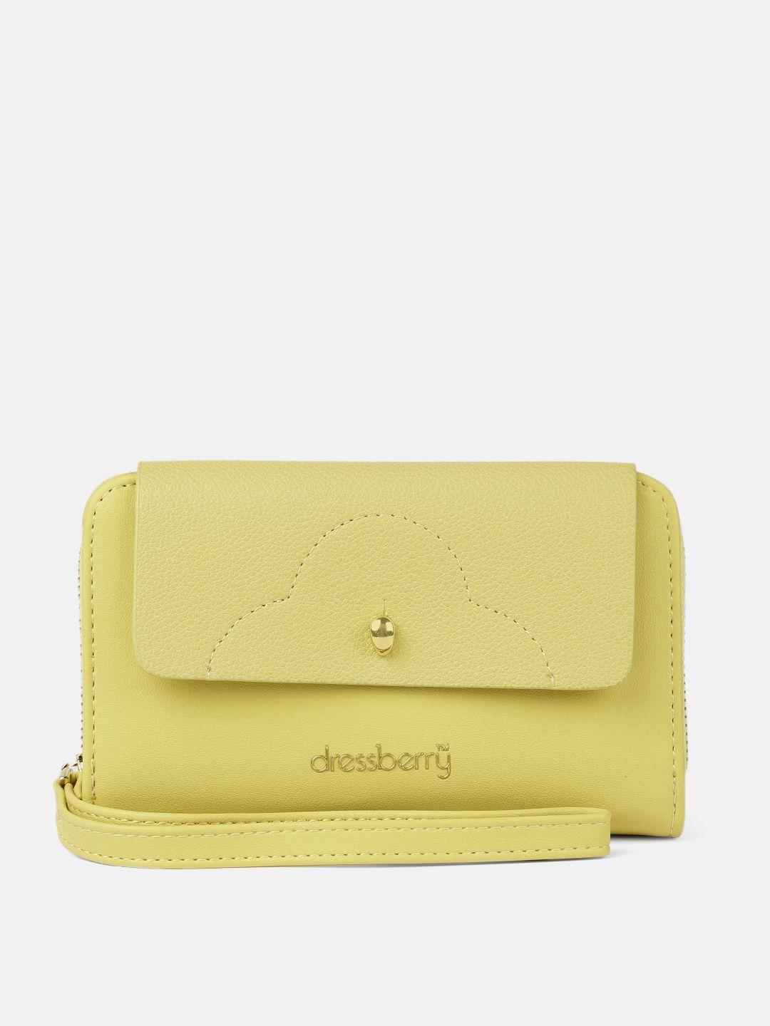dressberry women yellow solid zip around wallet