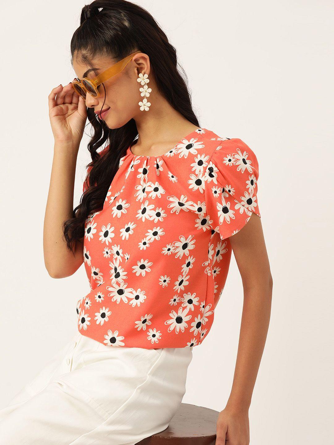 dressberry  floral print  puff sleeves top with gathers