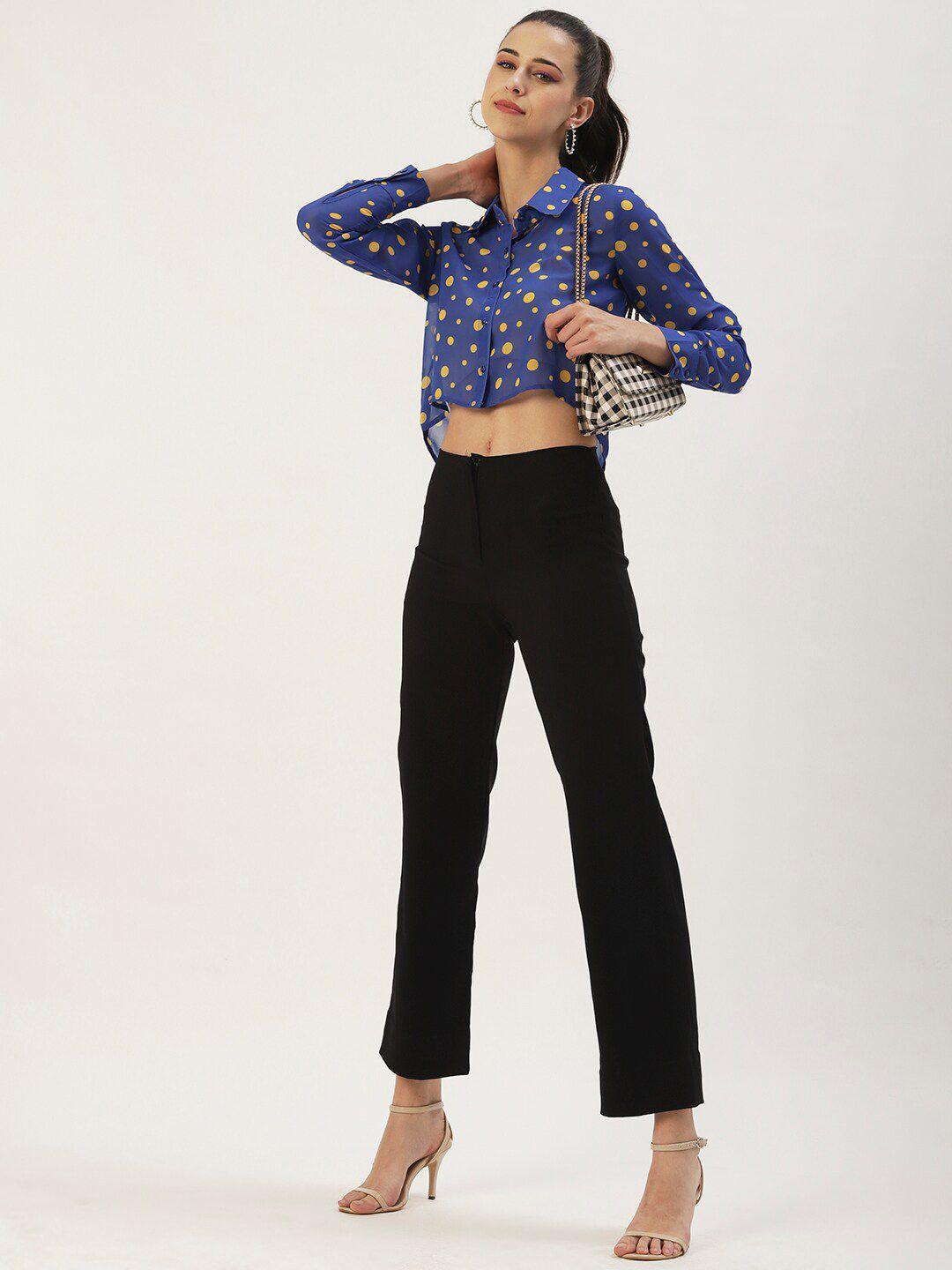 dressberry  geometric print georgette shirt style crop top