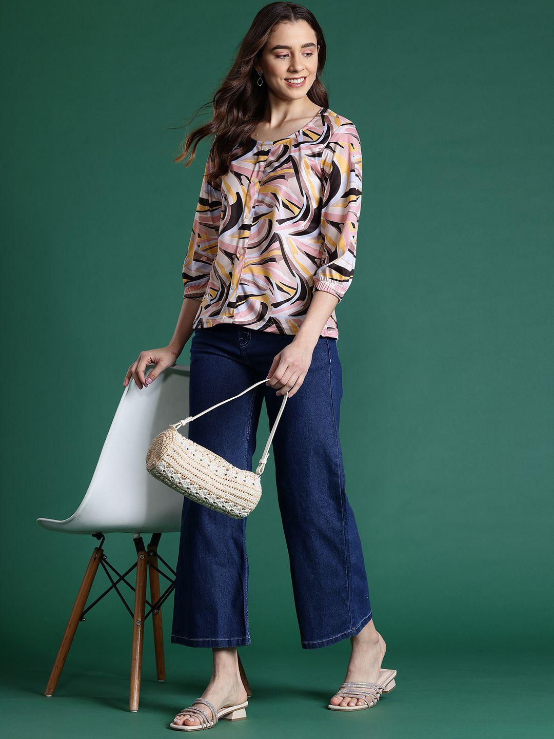 dressberry abstract print puff sleeves top