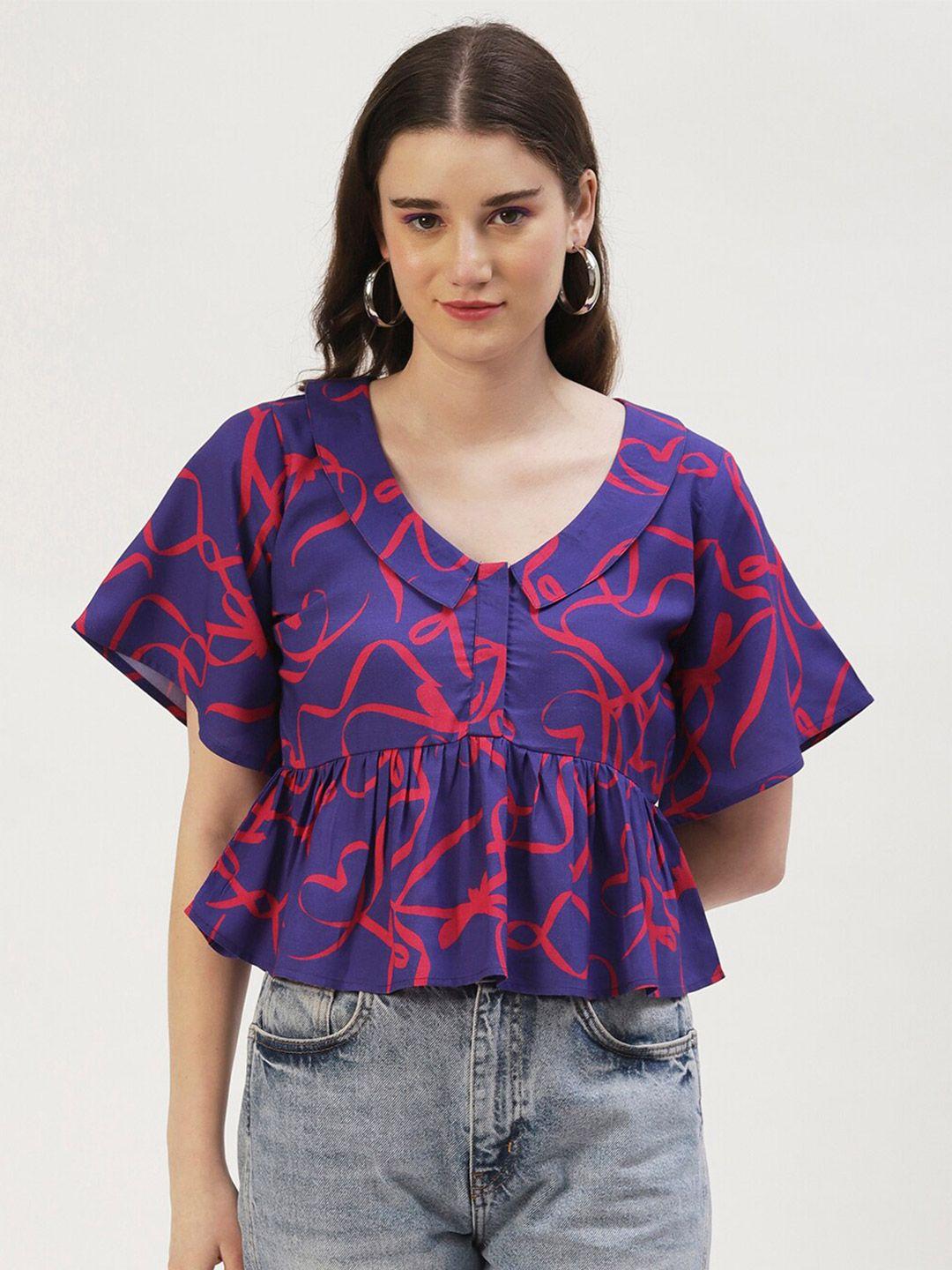 dressberry abstract printed flared sleeves peplum top