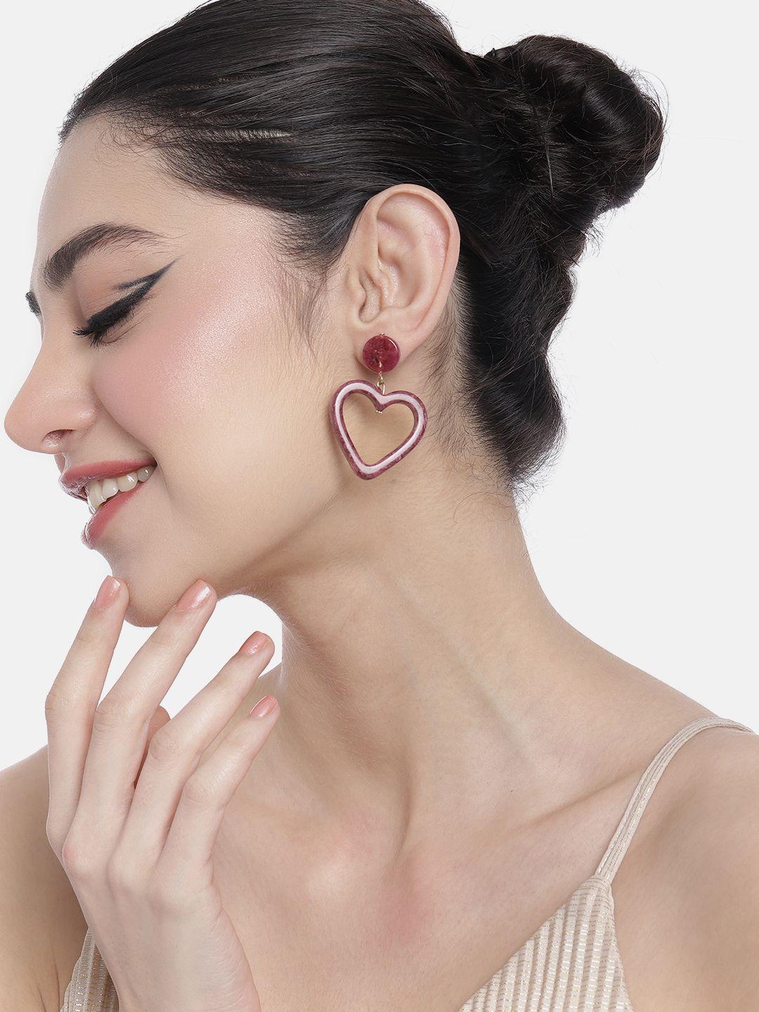 dressberry artificial stones studded heart shaped drop earrings