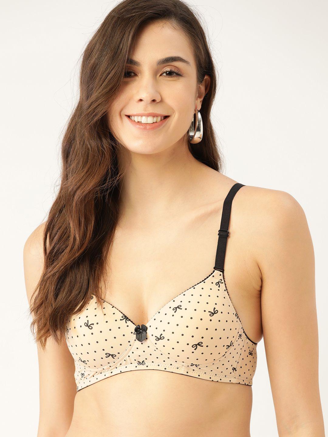 dressberry beige & black geometric printed medium coverage everyday bra 12274666