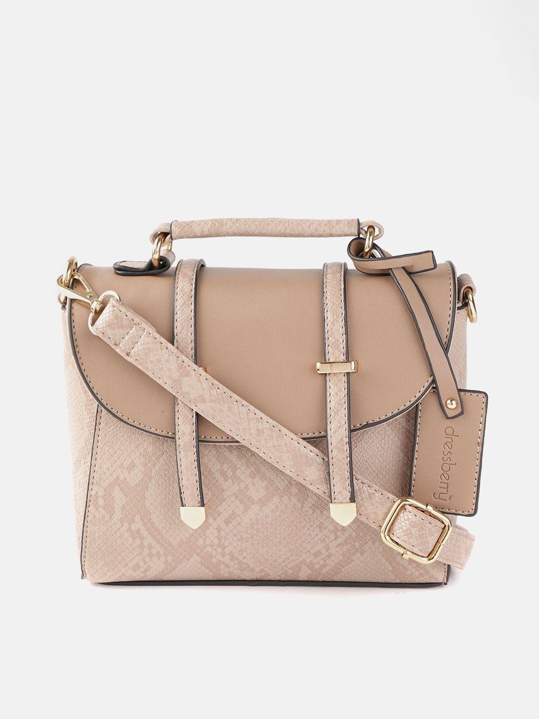 dressberry beige snakeskin textured satchel bag