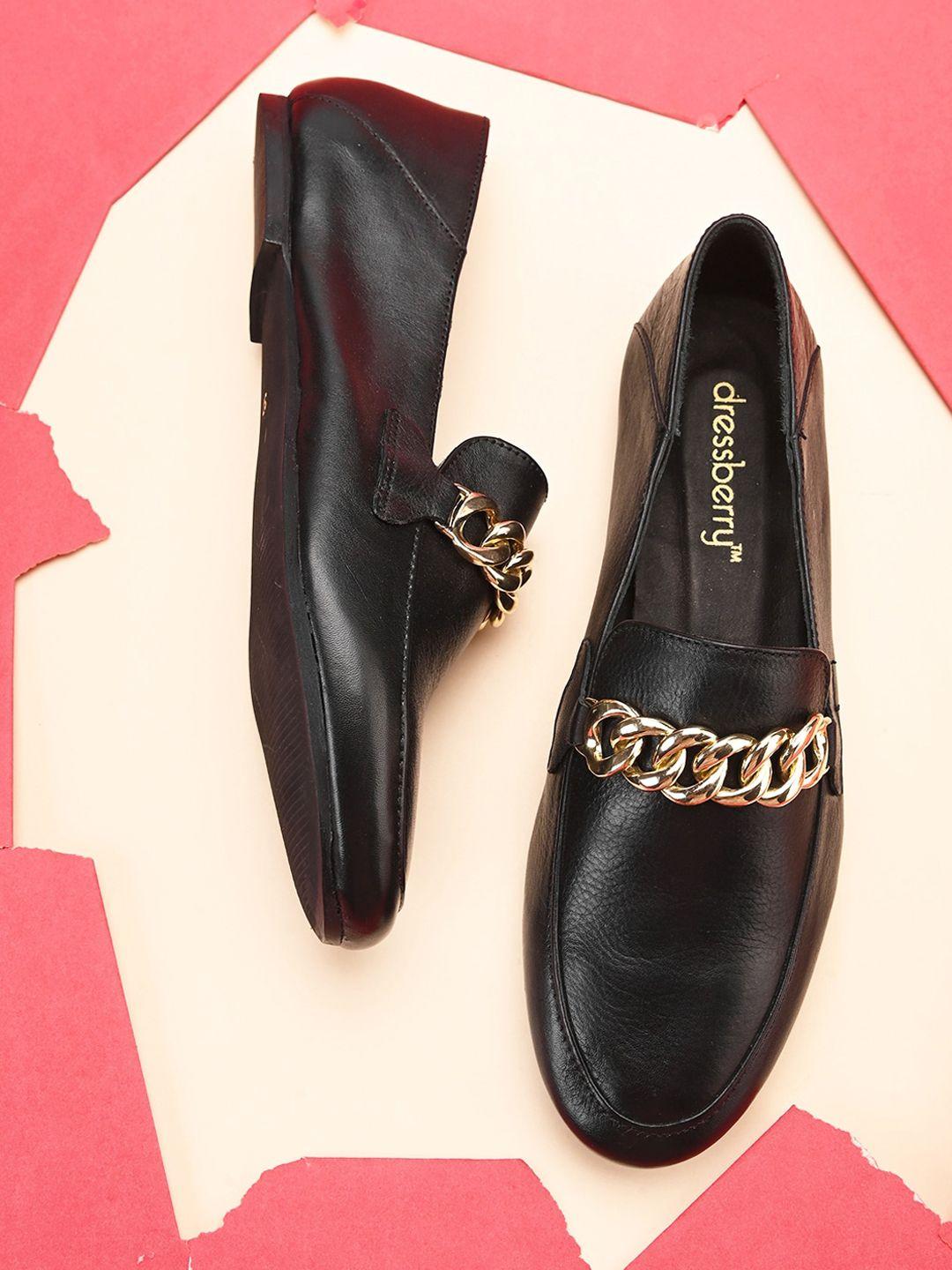 dressberry black and gold-toned embellished leather ballerinas