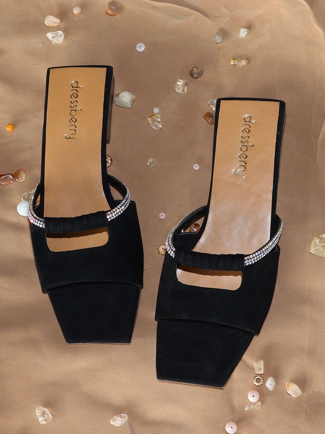 dressberry black embellished open toe  mules