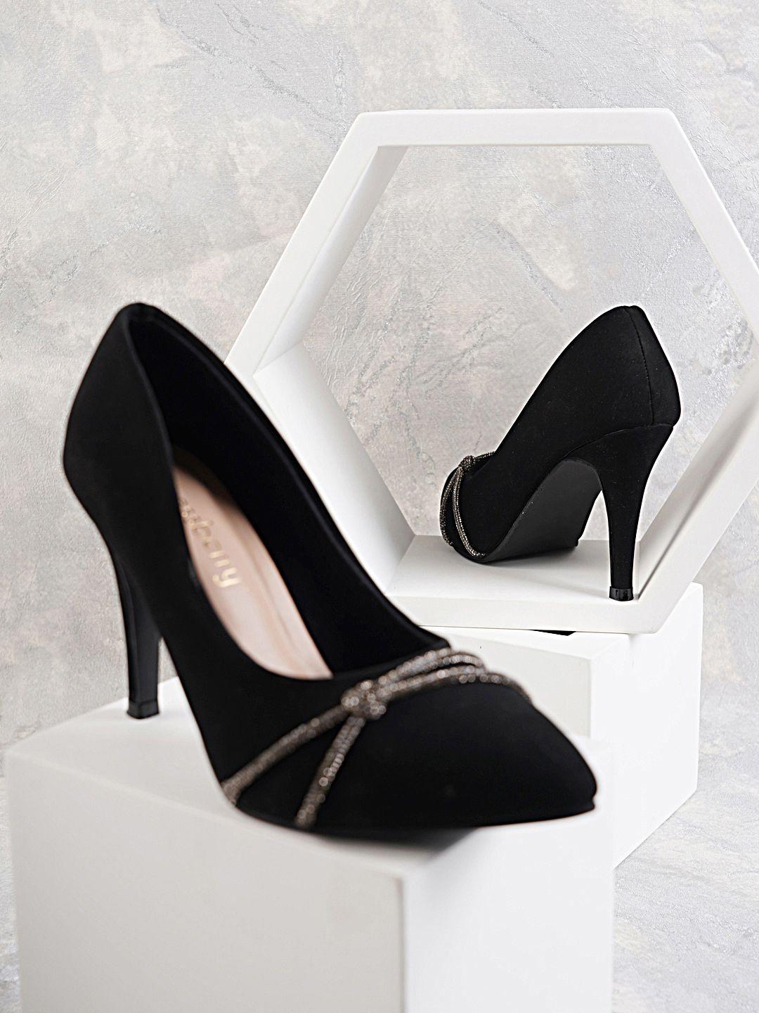 dressberry black embellished velvet pumps heels