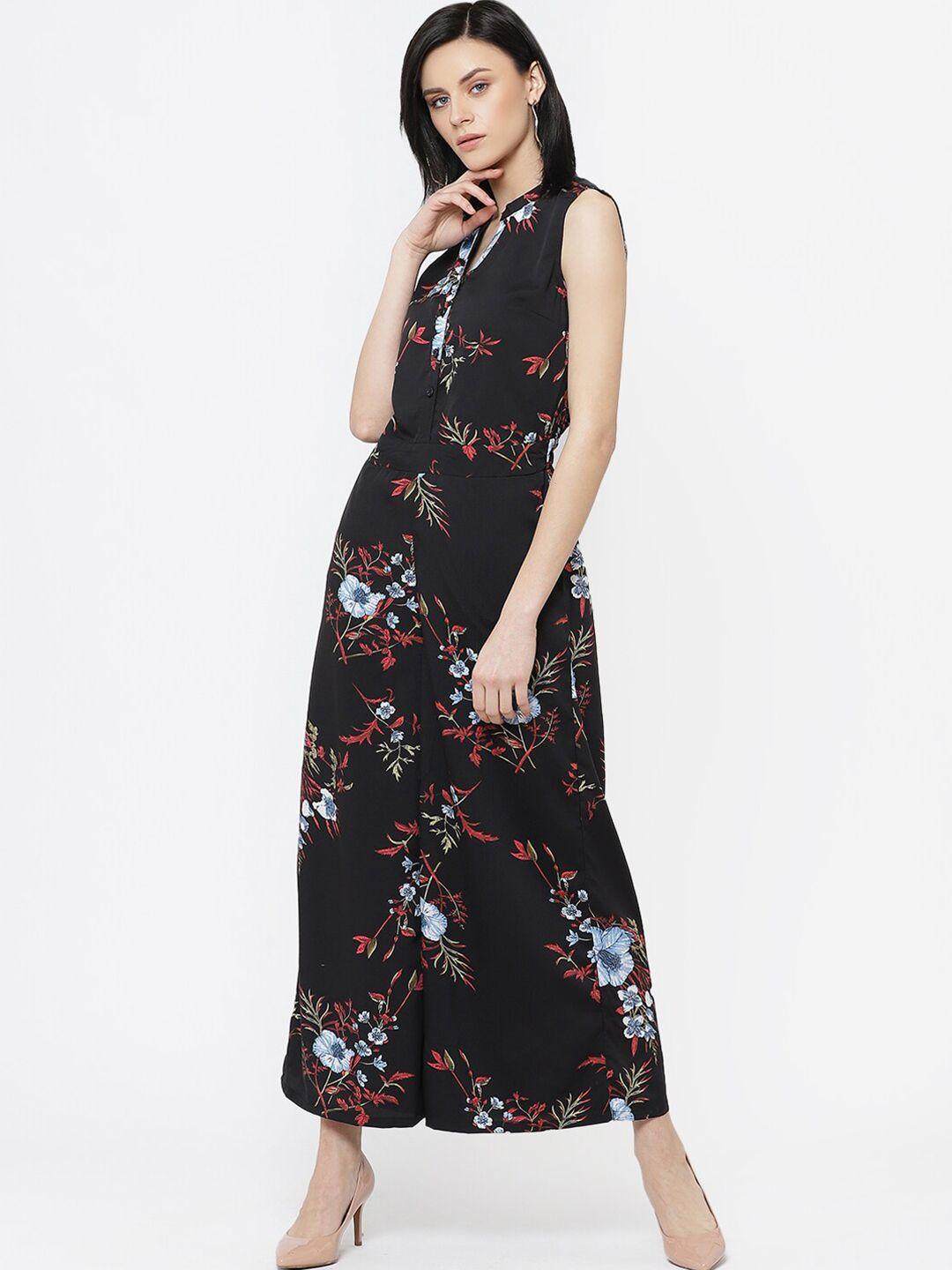 dressberry black floral print crepe maxi dress