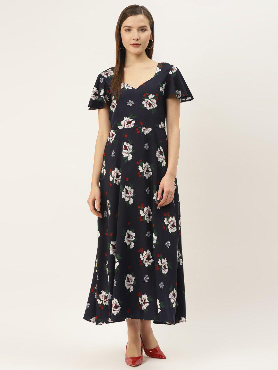 dressberry black floral print flared sleeve crepe maxi dress