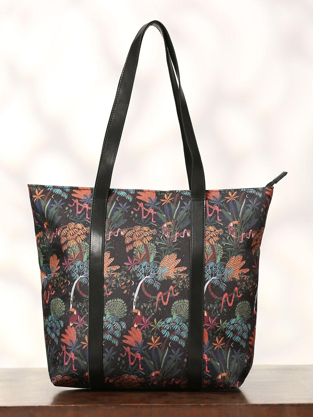 dressberry black floral printed oversized shopper shoulder bag