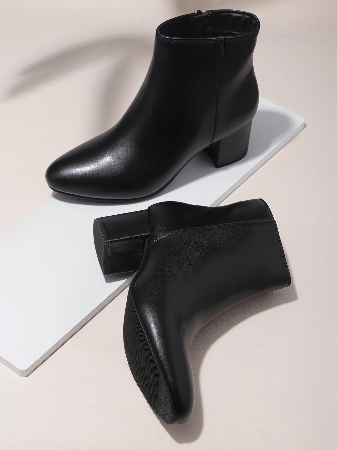 dressberry black mid-top block heeled boots