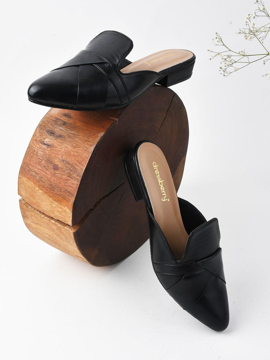 dressberry black pointed toe mules