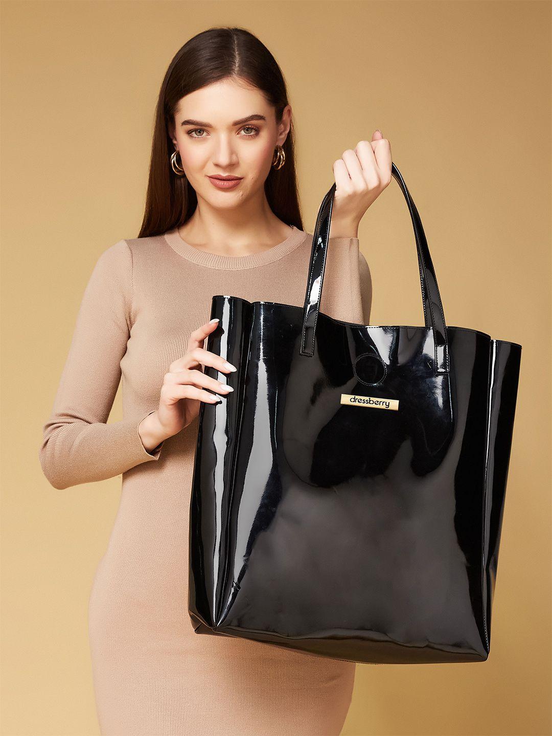 dressberry black pu oversized tote bag