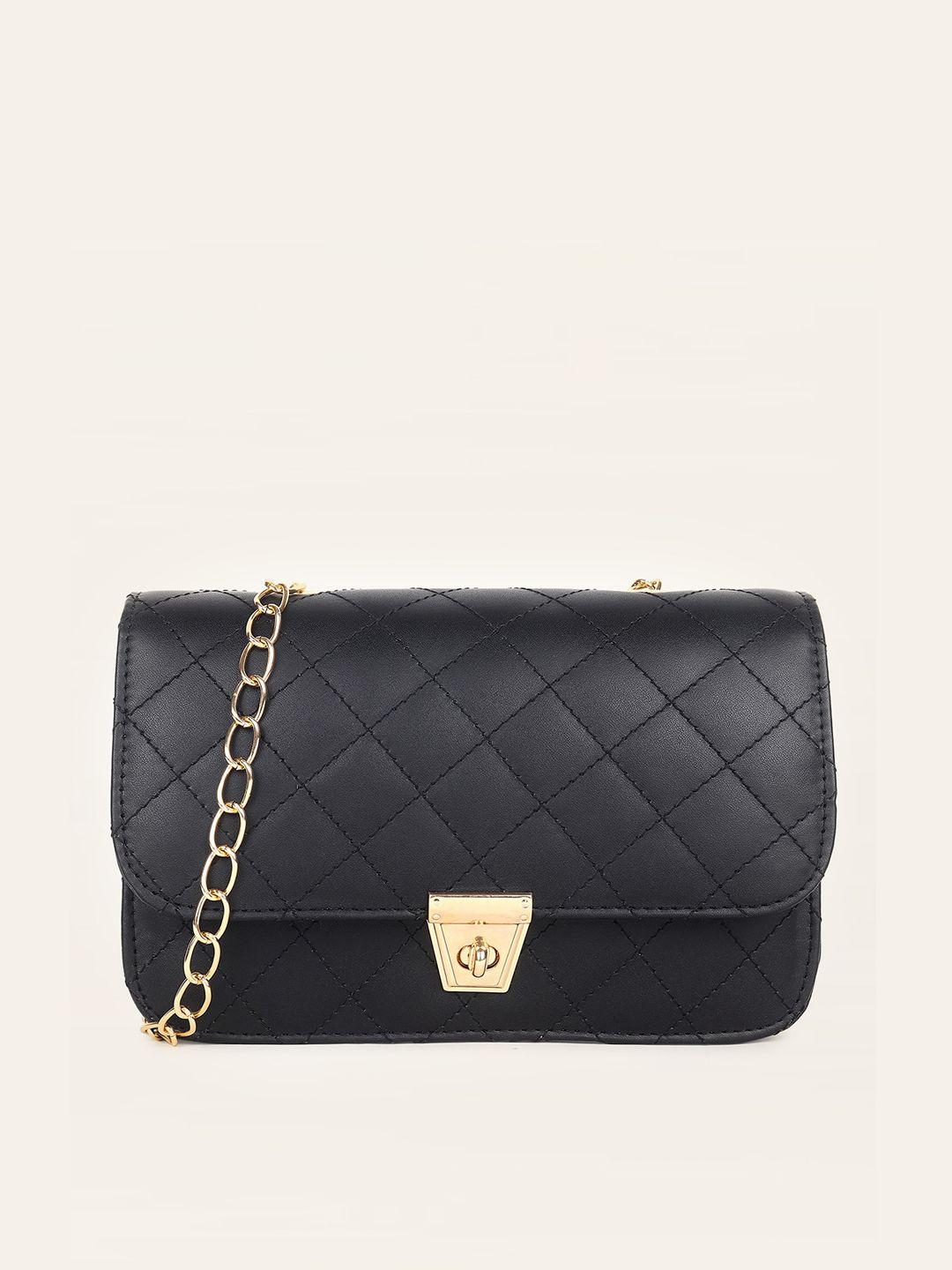 dressberry black quilted structured sling bag