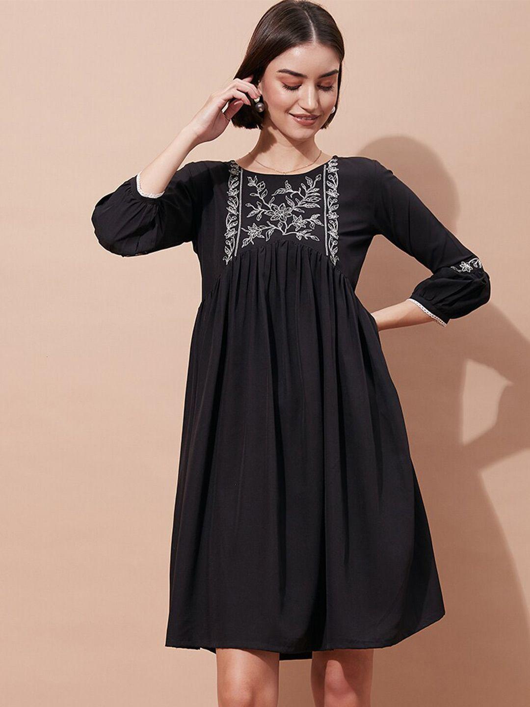 dressberry black round neck gathered or pleated empire dress