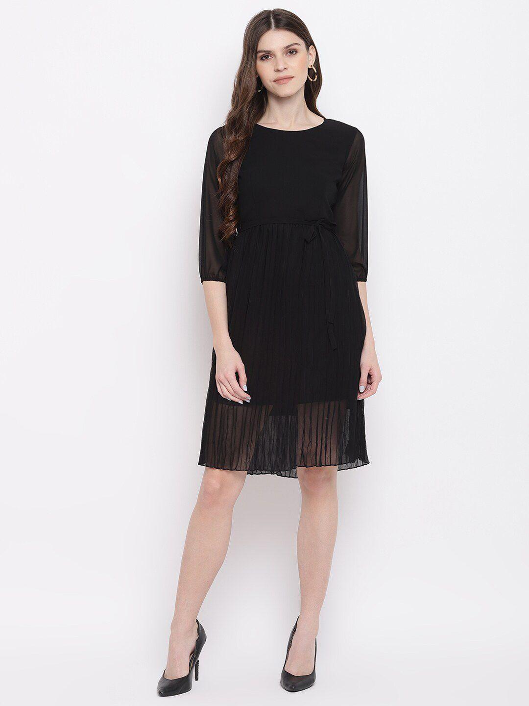 dressberry black round neck georgette a-line dress