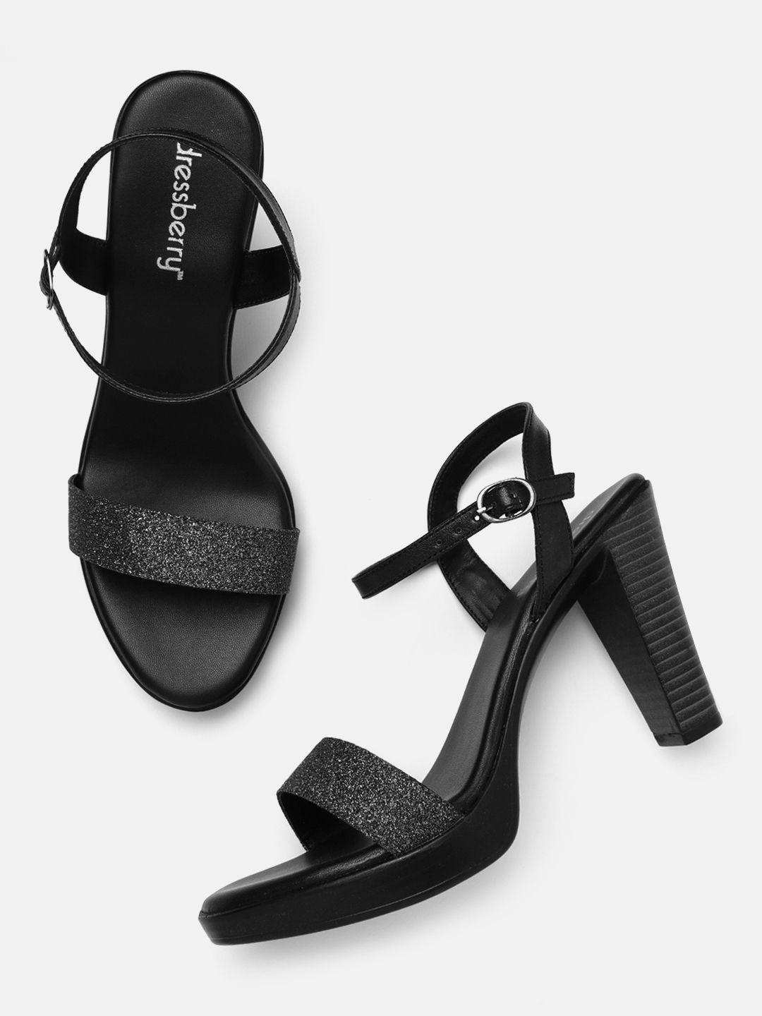 dressberry black shimmer block heels