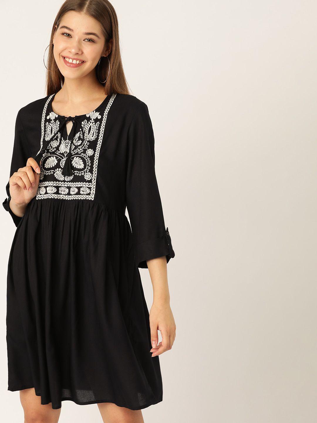 dressberry black solid a-line  sustainable ecovero dress