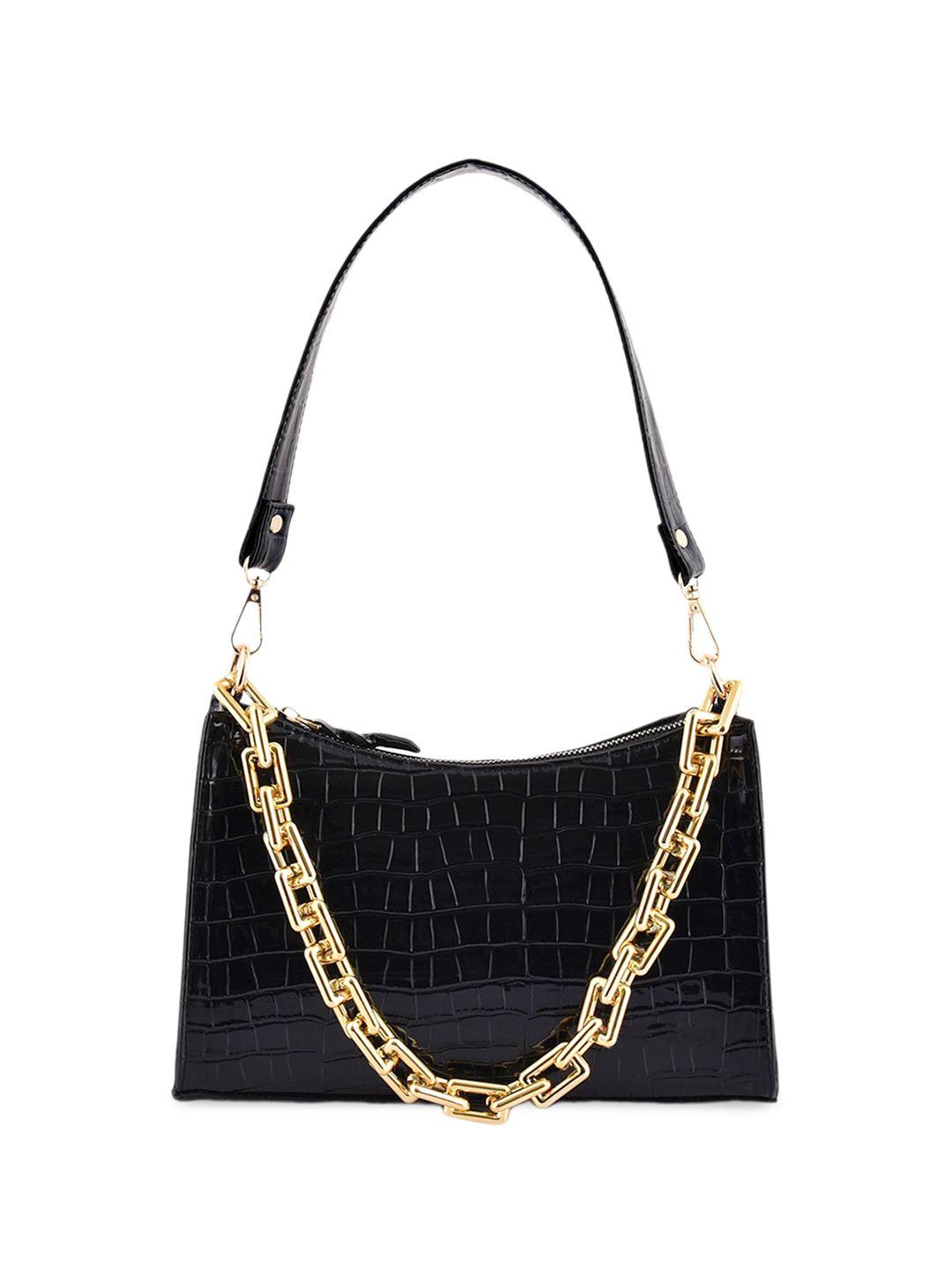 dressberry black textured half moon shoulder bag