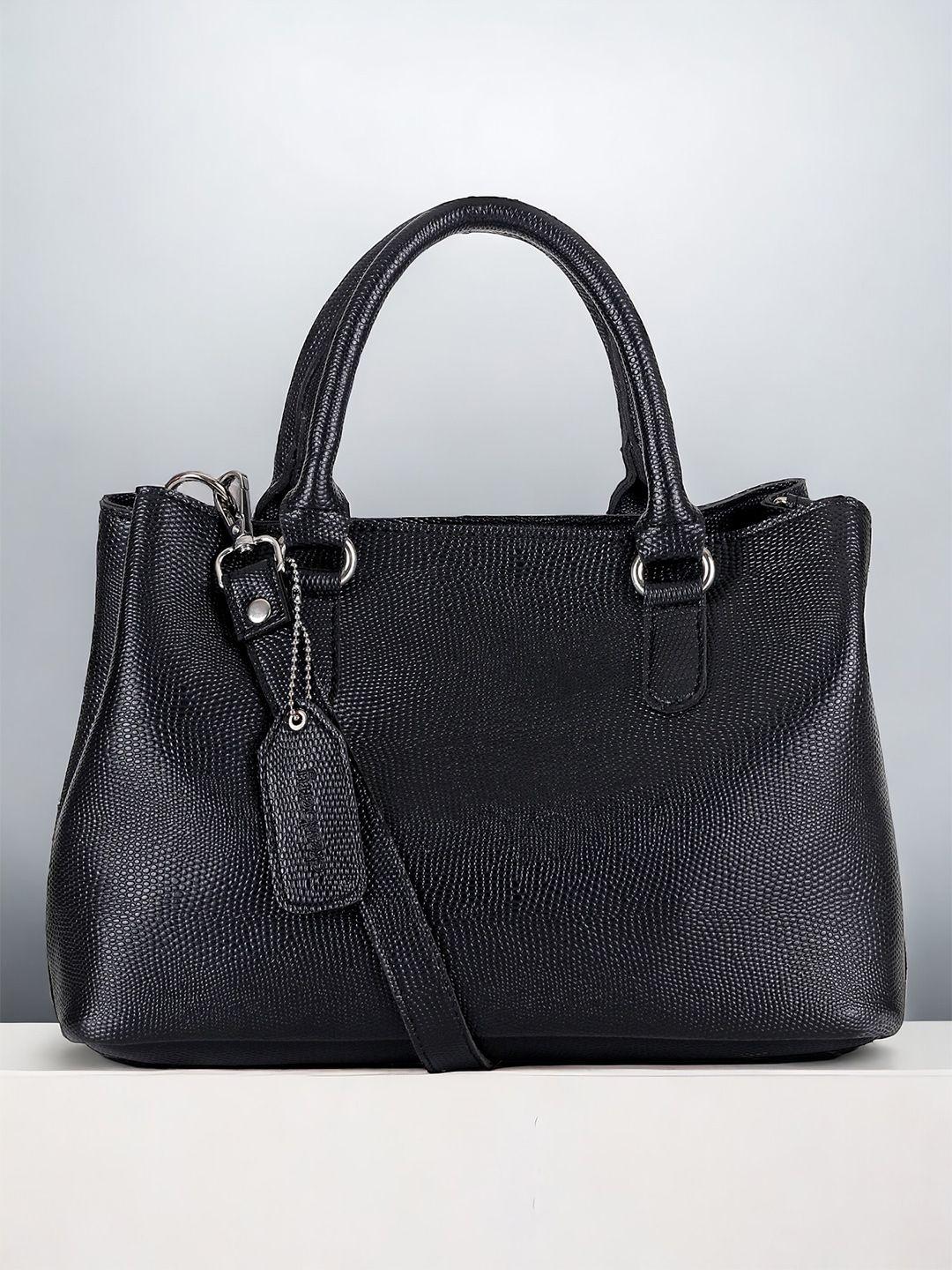 dressberry black textured oversized swagger handheld bag with tasselled