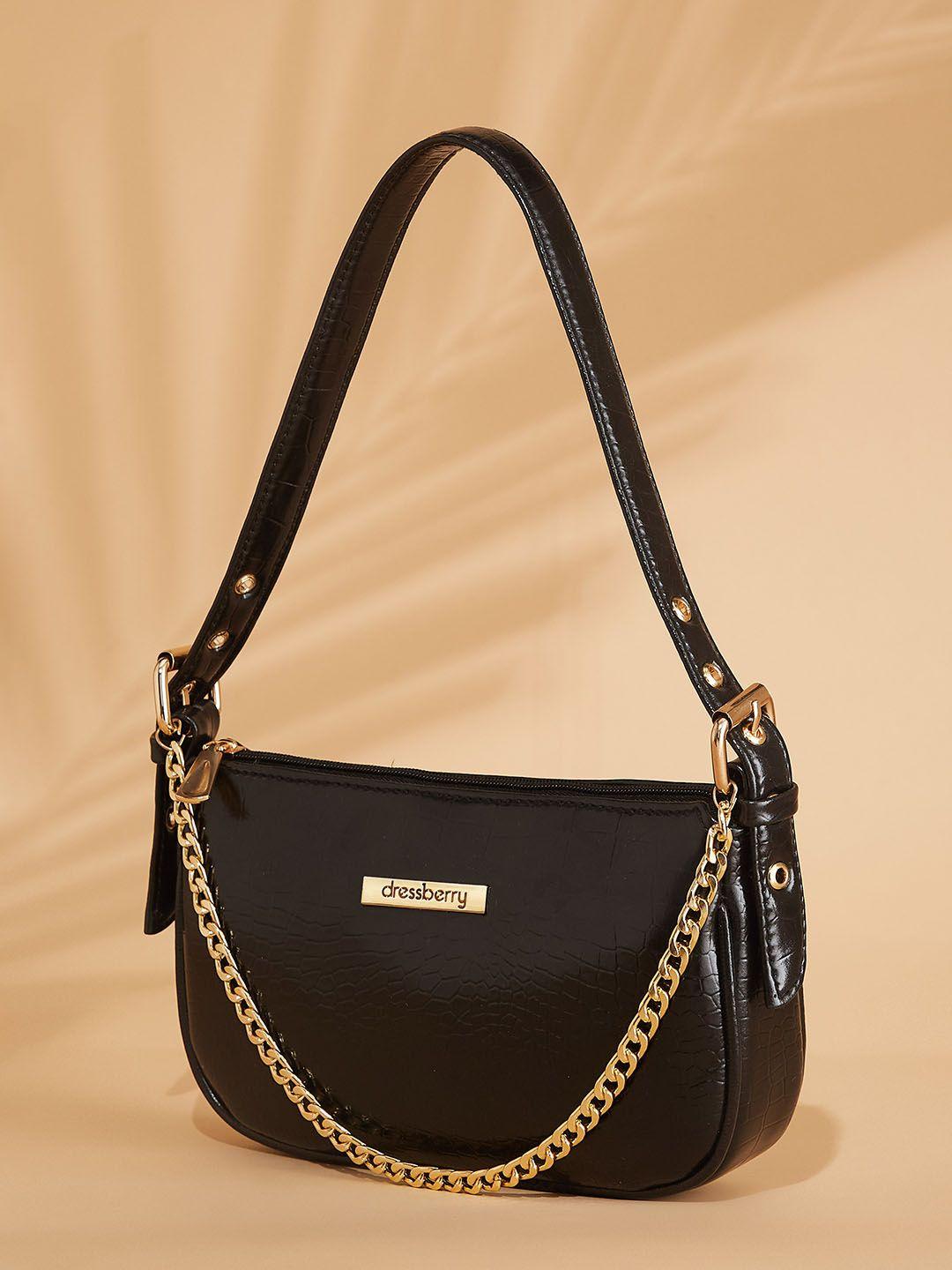 dressberry black textured structured sling bag