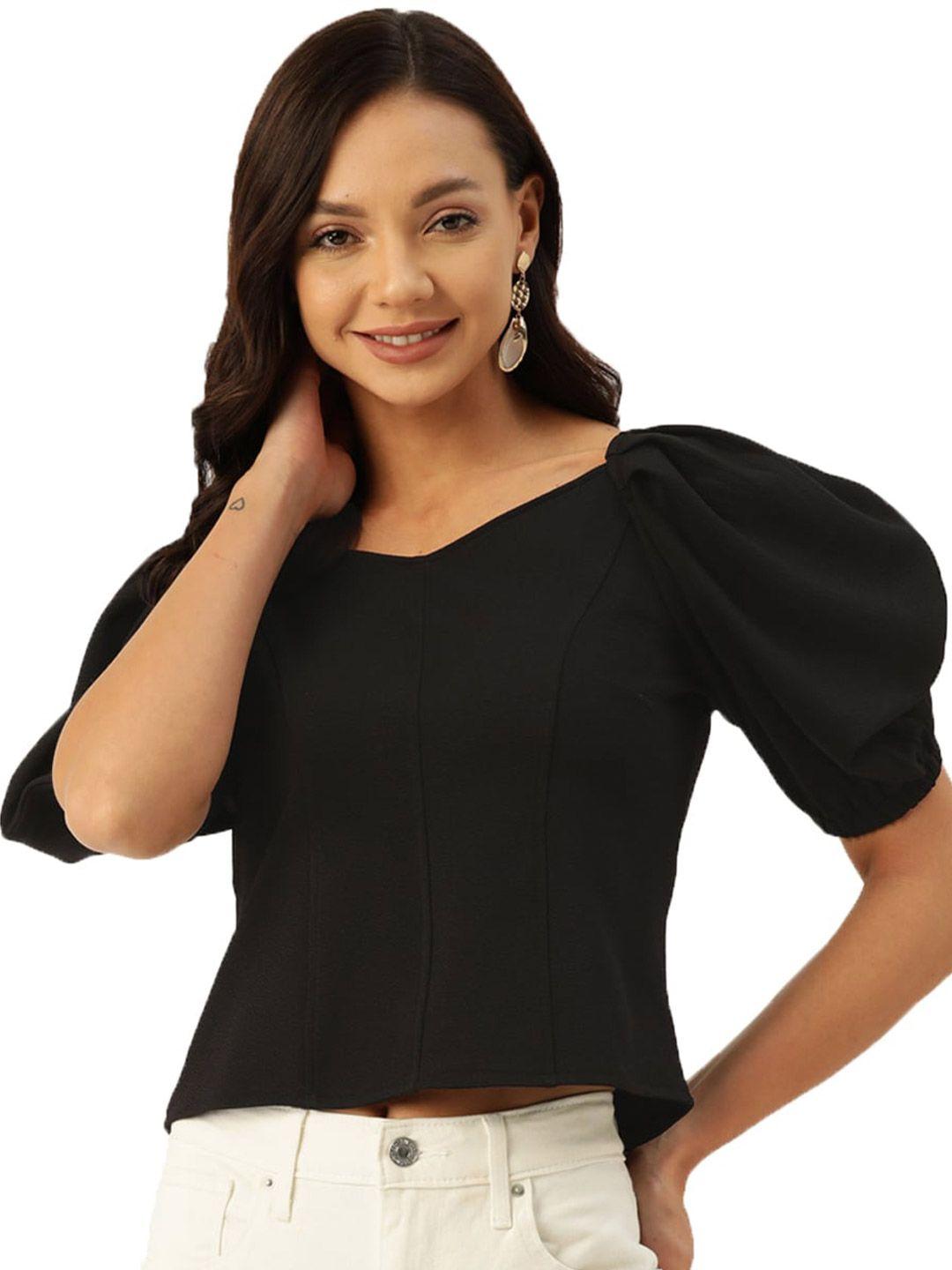 dressberry black v-neck puff sleeve regular top