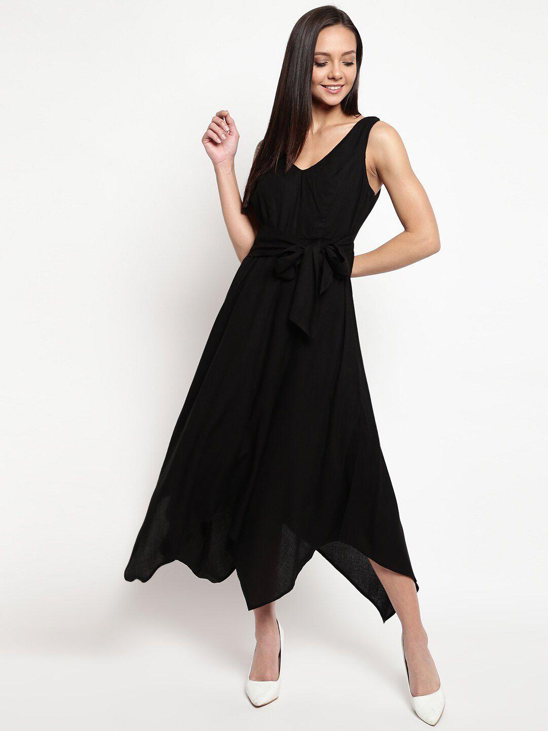 dressberry black v-neck sleeveless tie up detail a-line dress