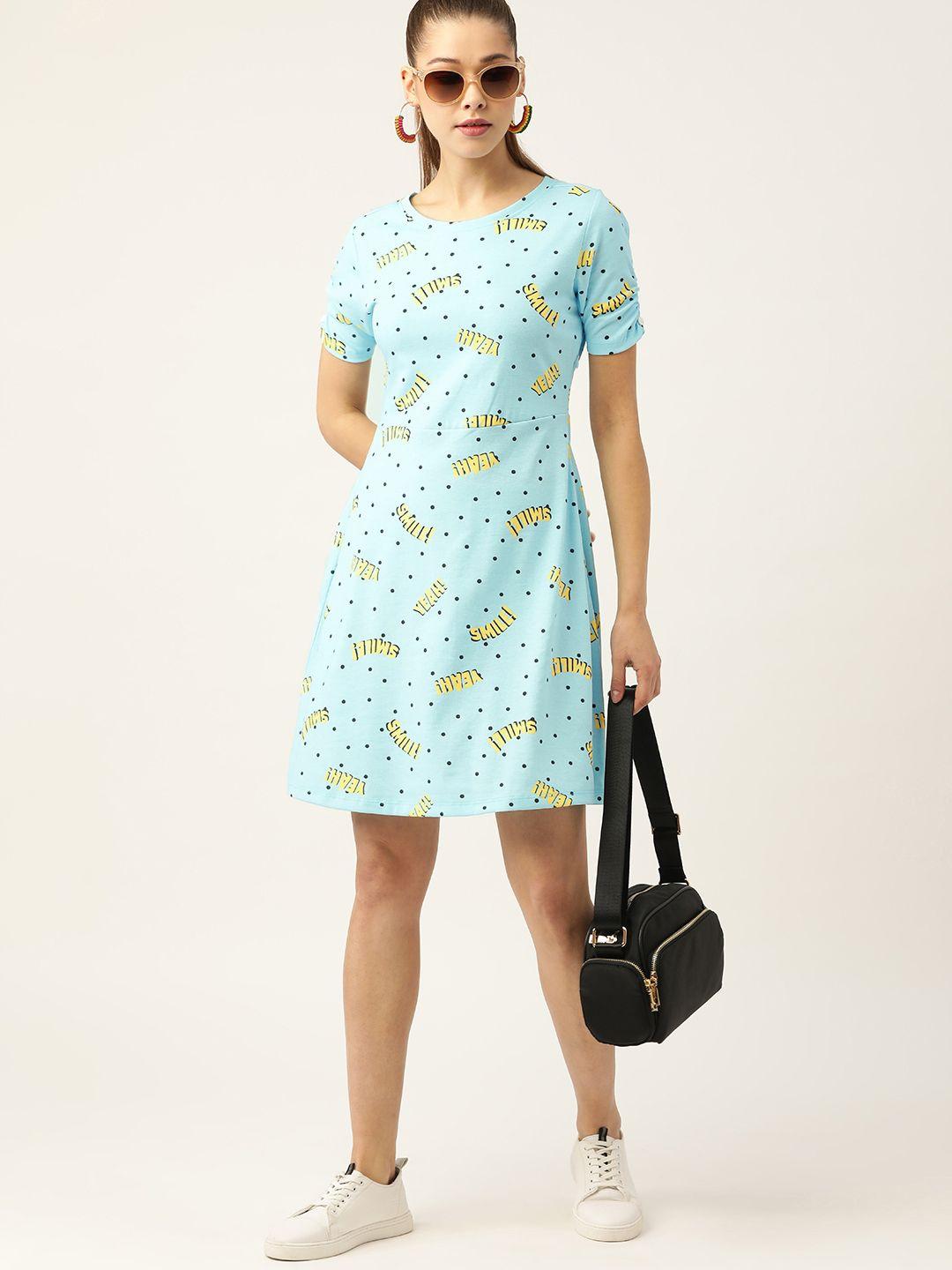 dressberry blue & yellow printed  a-line dress