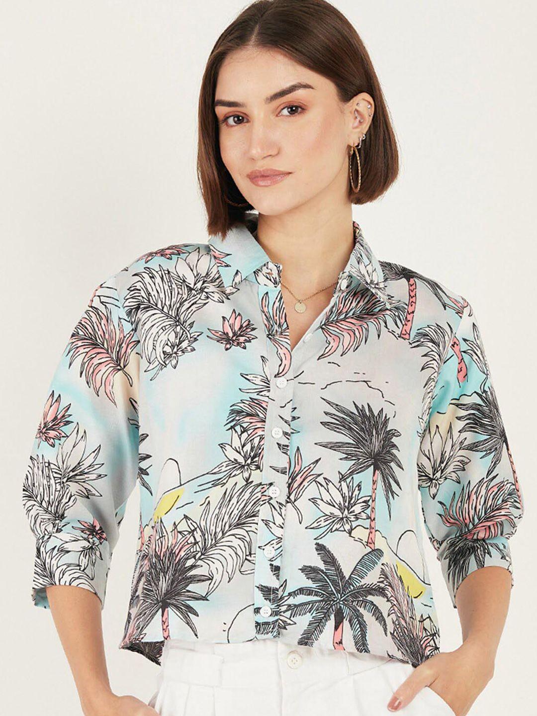 dressberry blue boxy floral printed casual shirt