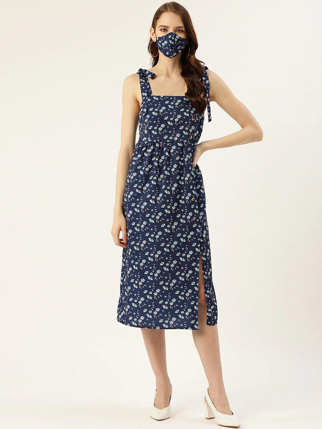 dressberry blue floral crepe sheath midi dress