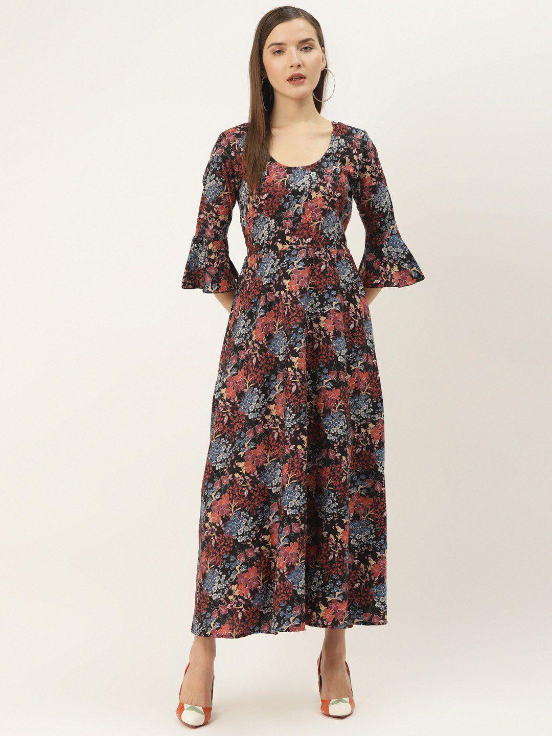 dressberry blue floral print bell sleeve crepe maxi dress