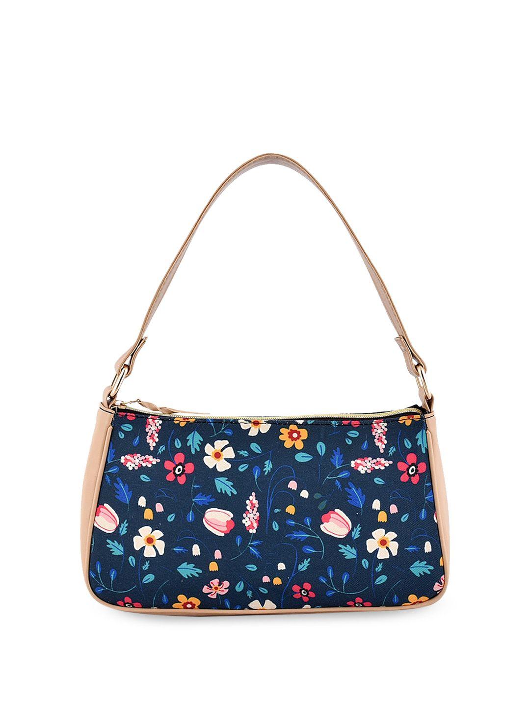 dressberry blue floral printed structured handheld bag