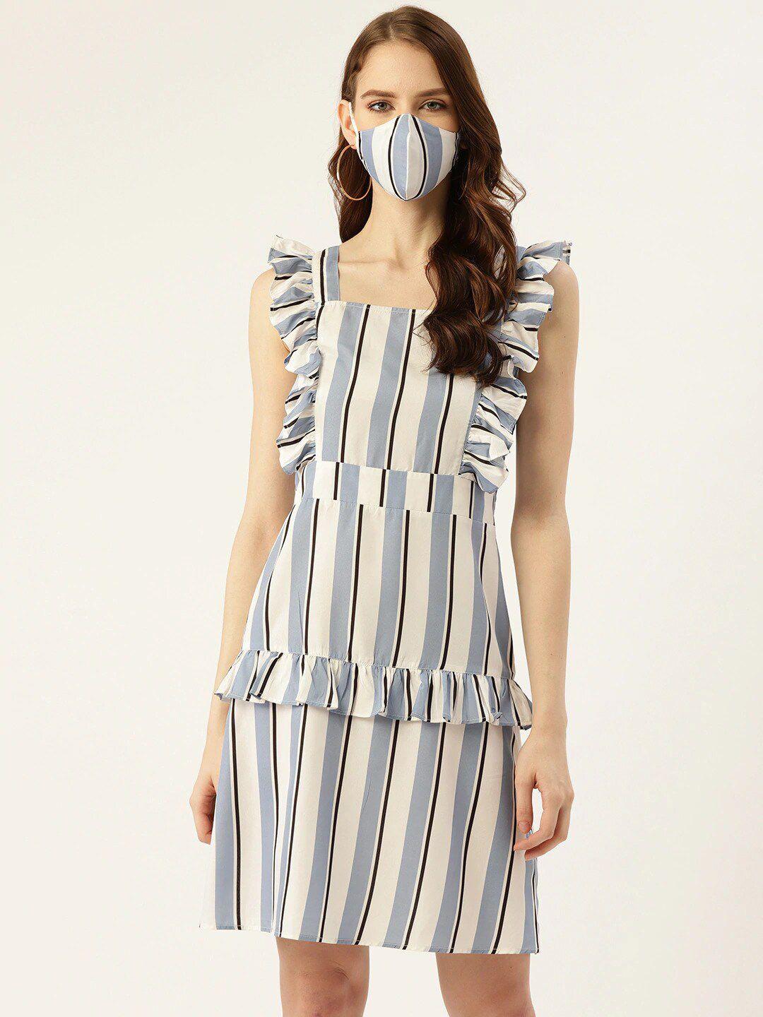 dressberry blue striped crepe a-line dress