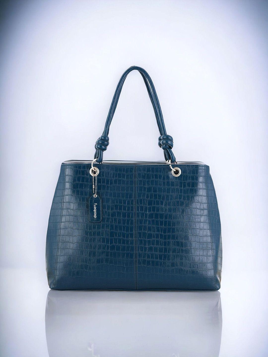 dressberry blue textured pu oversized shopper handheld bag