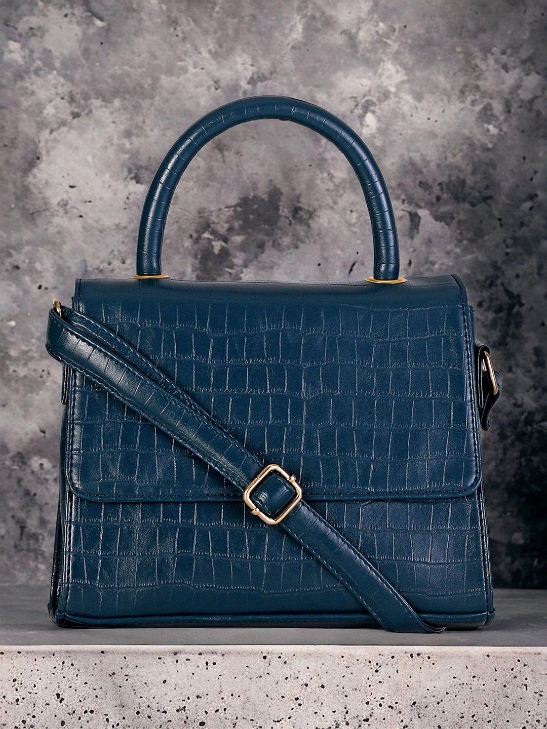 dressberry blue textured structured satchel bag