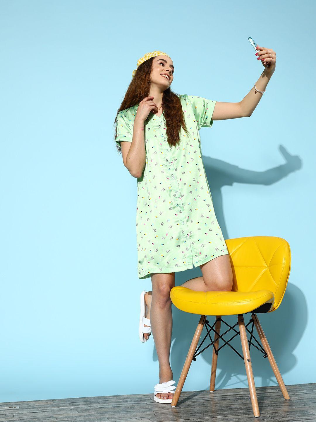 dressberry bright green conversational print joyful retreat nightdress