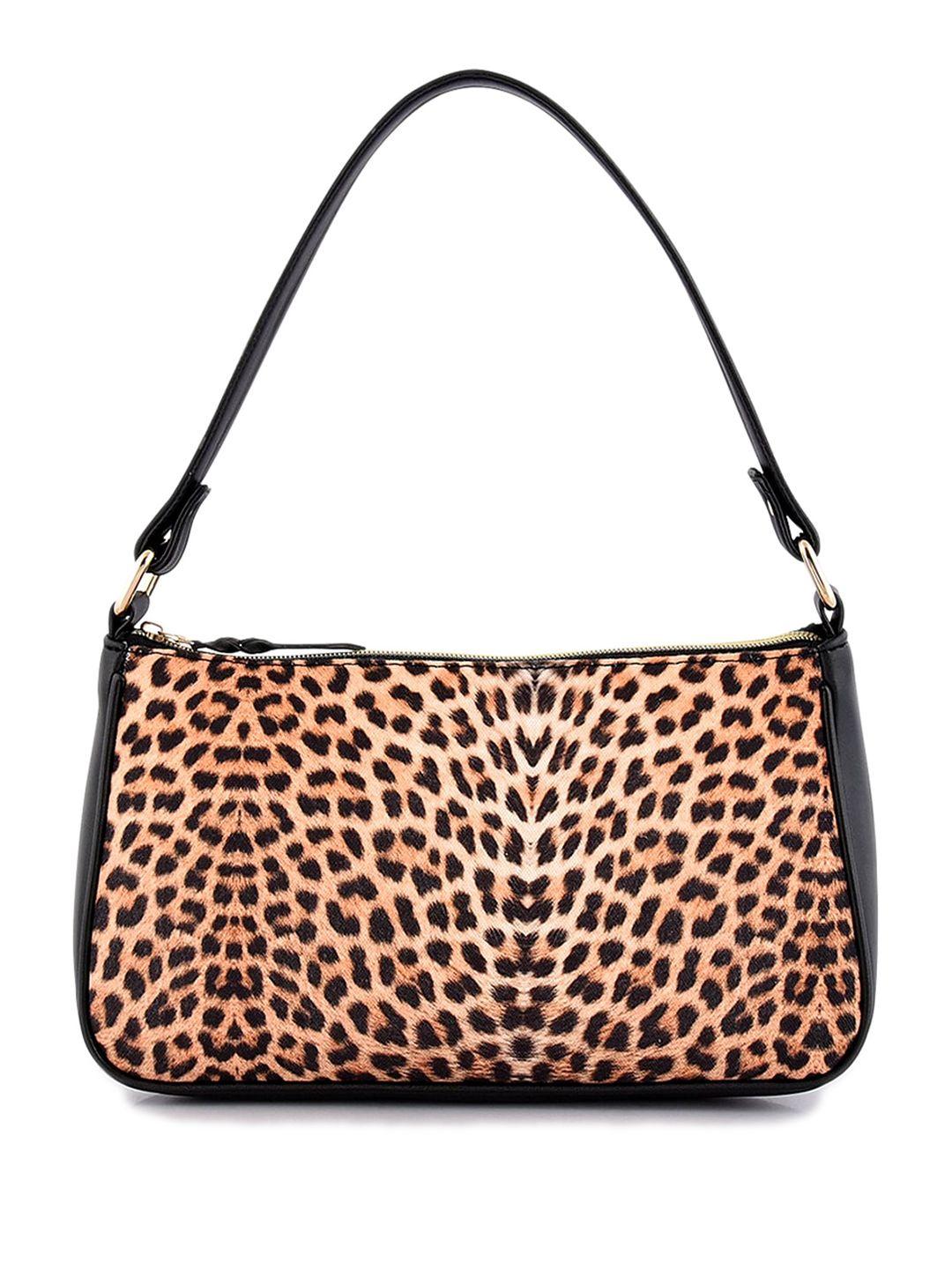 dressberry brown animal skin printed structured hobo bag