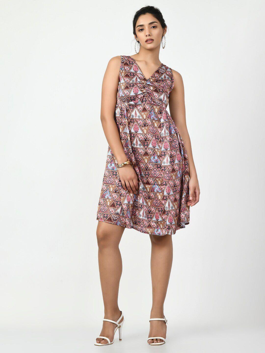 dressberry brown floral printed satin a-line dress