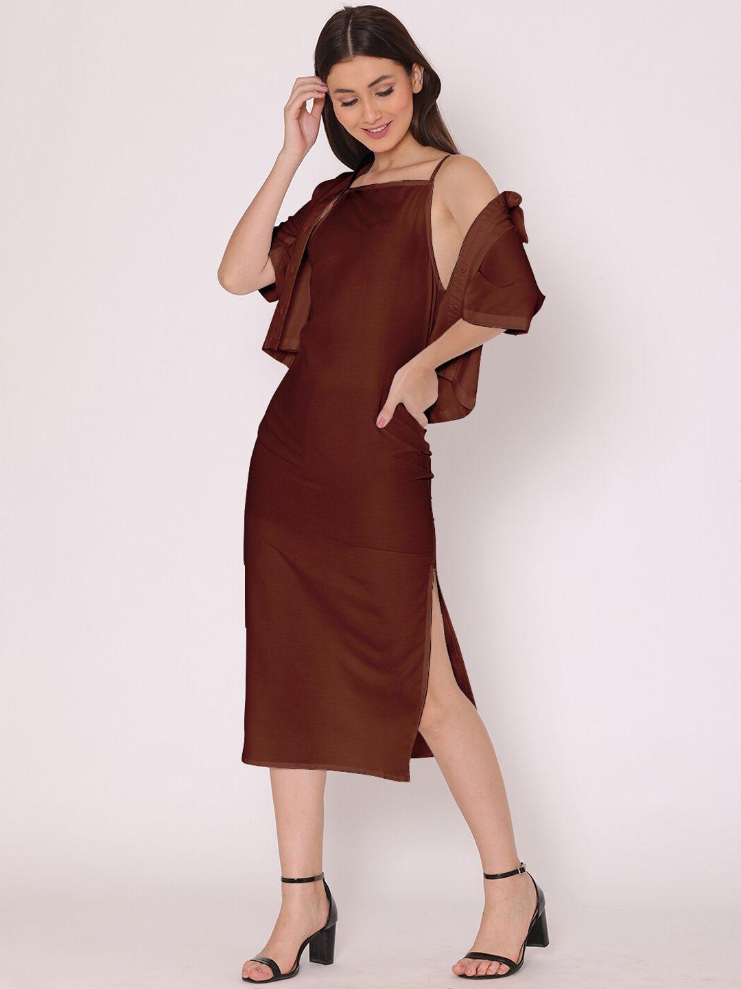 dressberry brown sheath midi dress with shirt