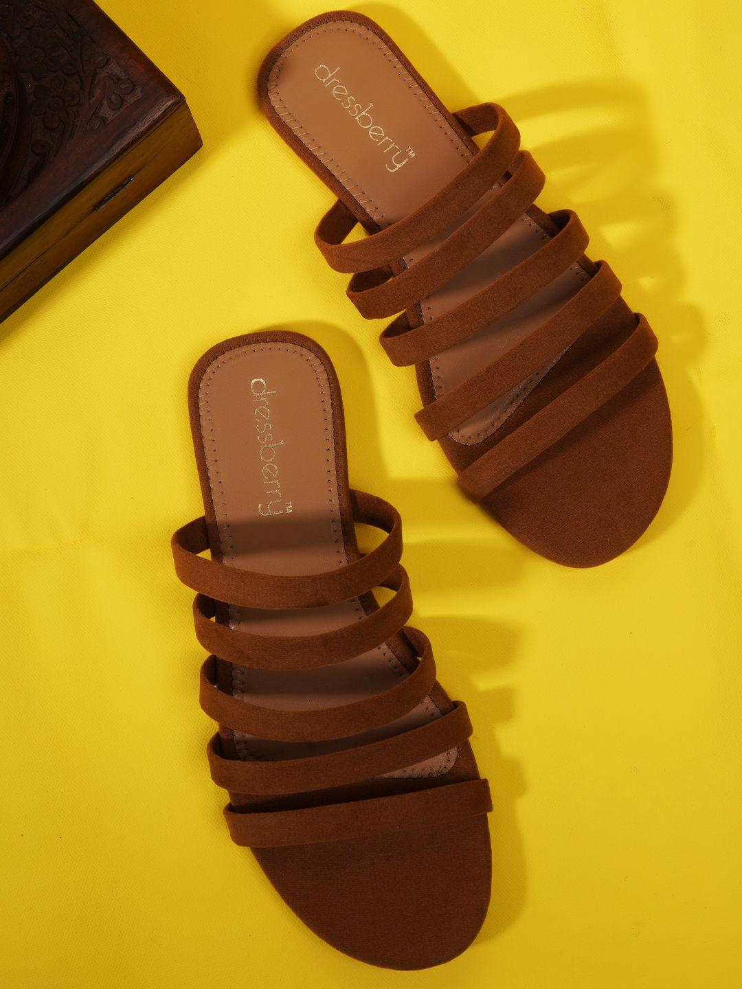 dressberry brown strappy open toe flats