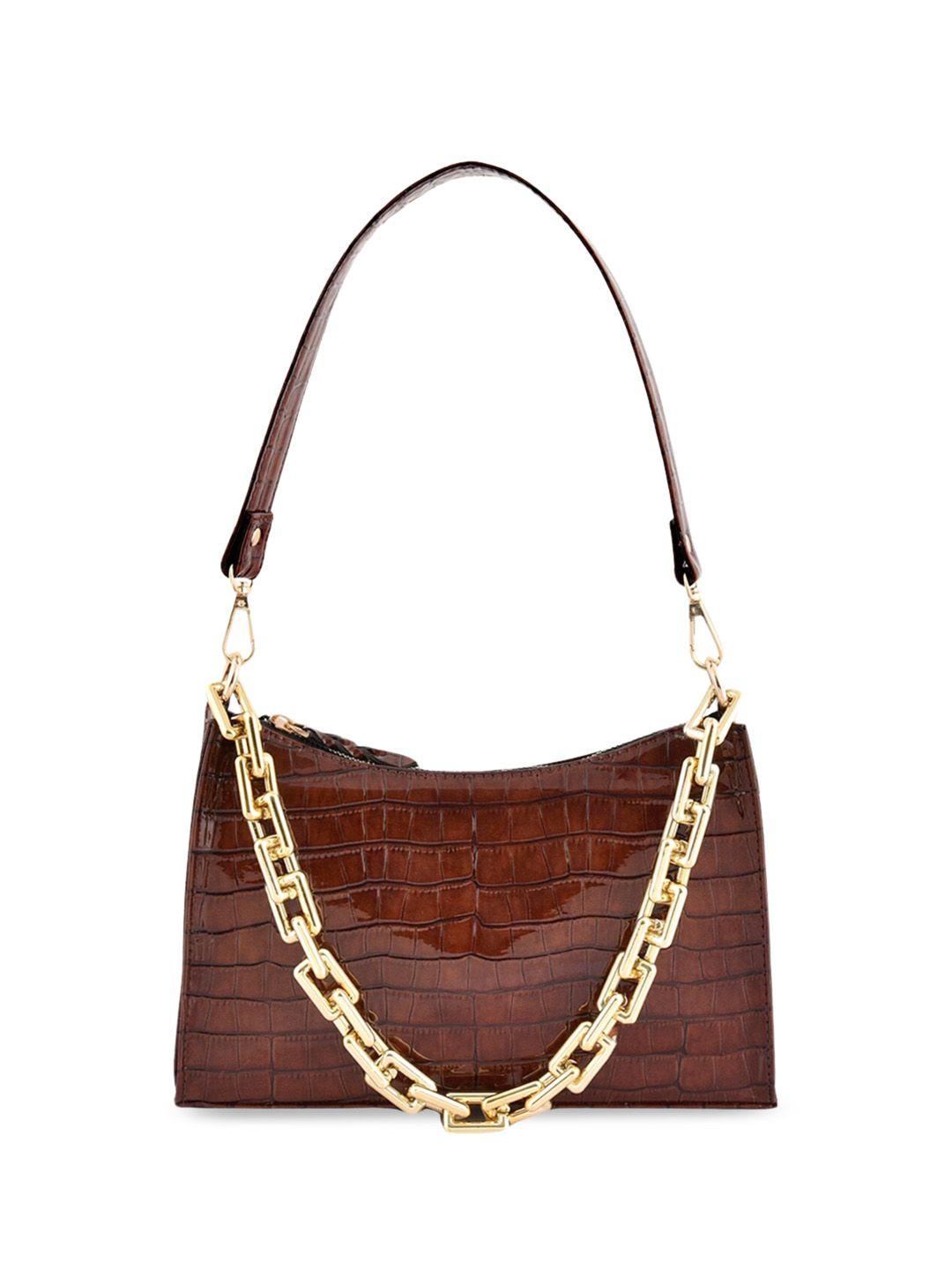 dressberry brown textured half moon shoulder bag