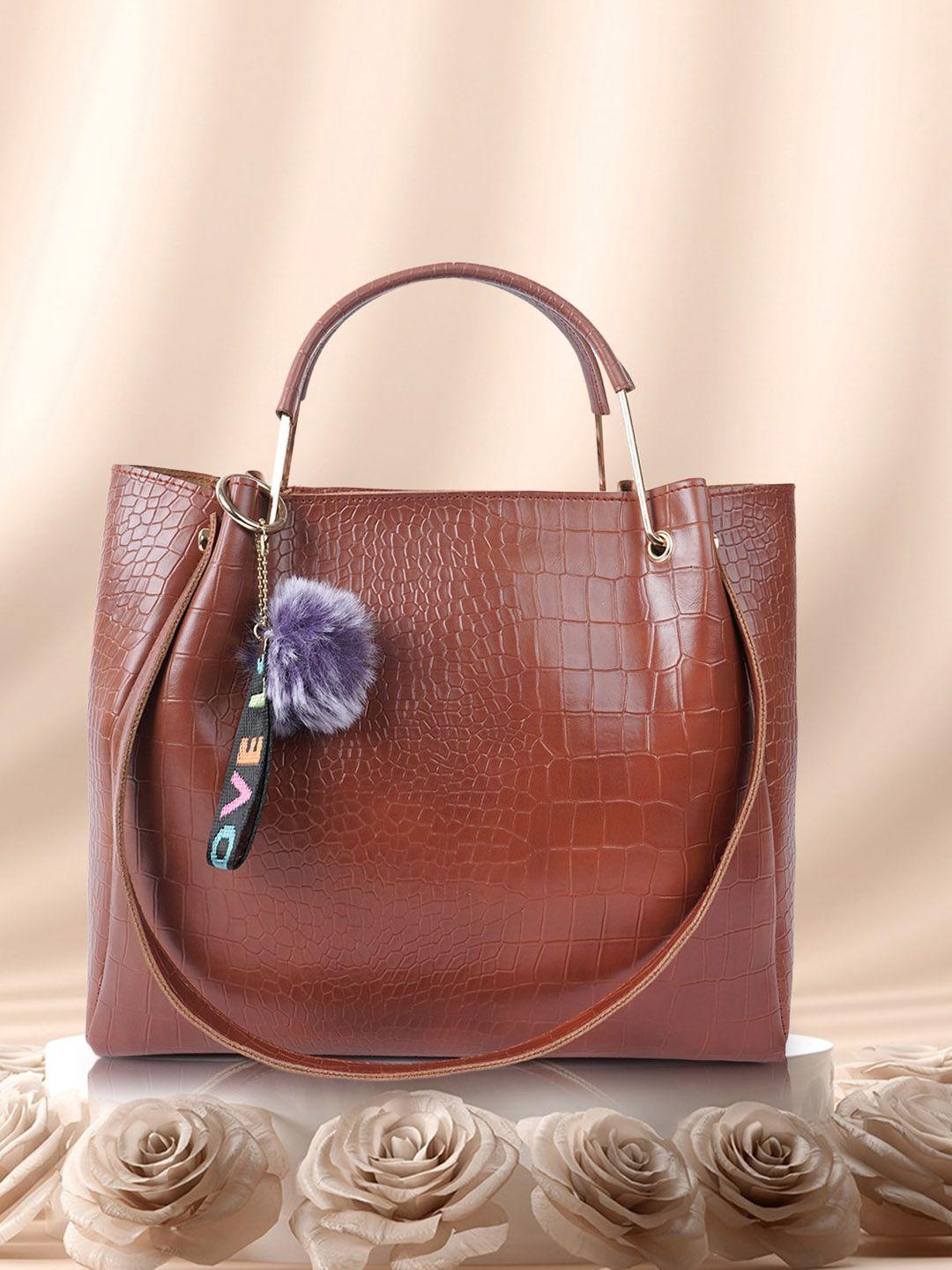 dressberry brown textured handheld bag with tasselled