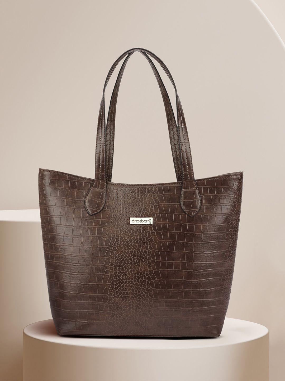 dressberry brown textured structured tote bag