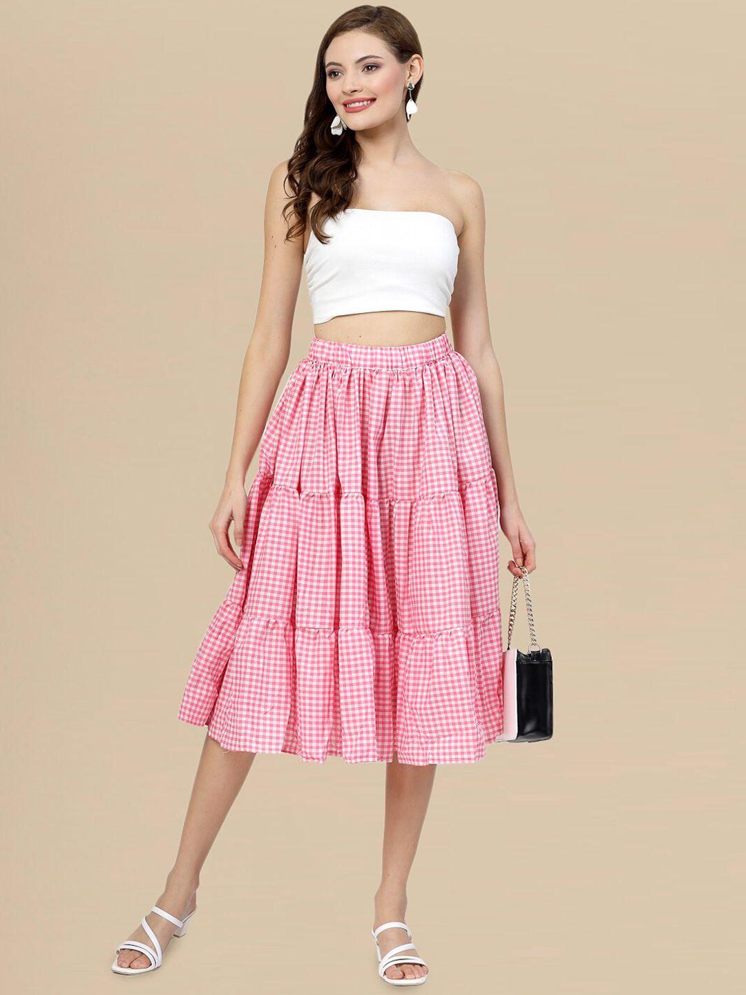 dressberry checked knee length tiered gathered a-line skirt