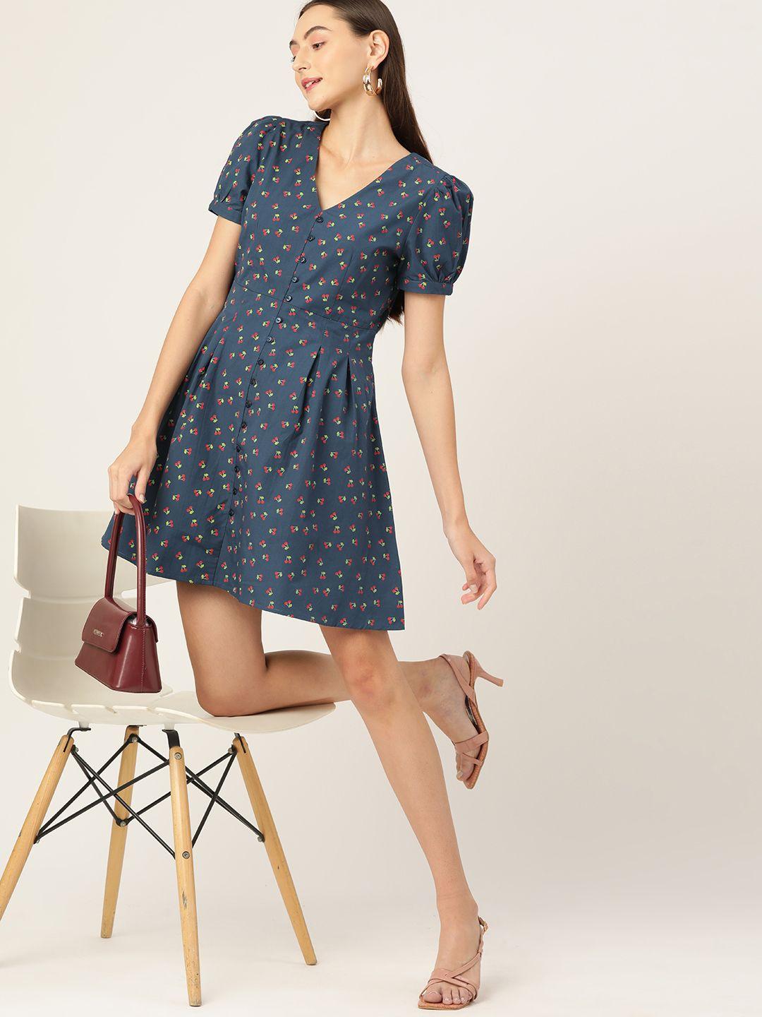 dressberry cherry print pure cotton fit & flare dress