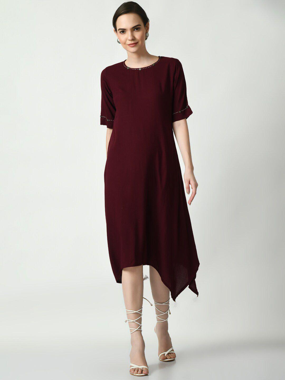 dressberry coffee brown asymmetric cotton a-line dress