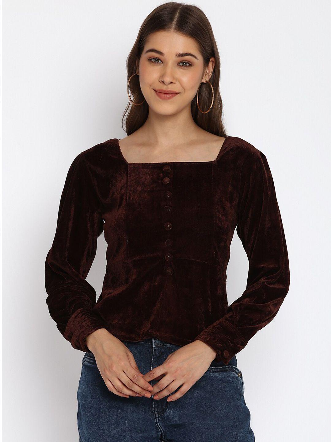 dressberry coffee brown square neck velvet top