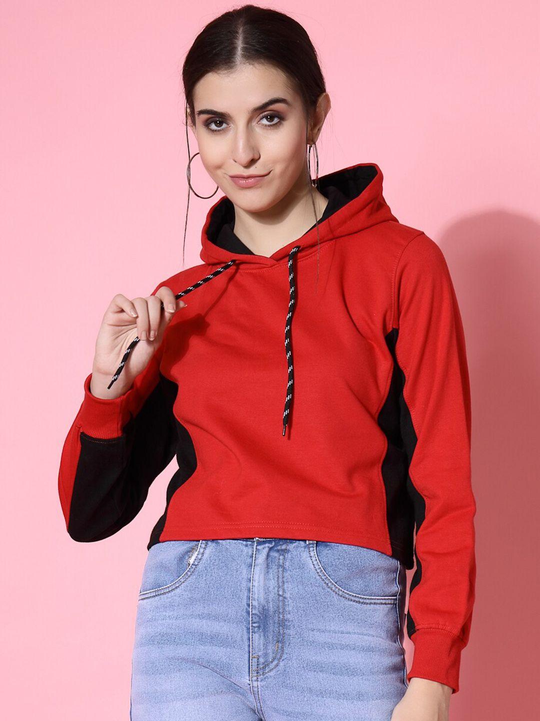 dressberry colourblocked hooded cotton crop pullover sweatshirt