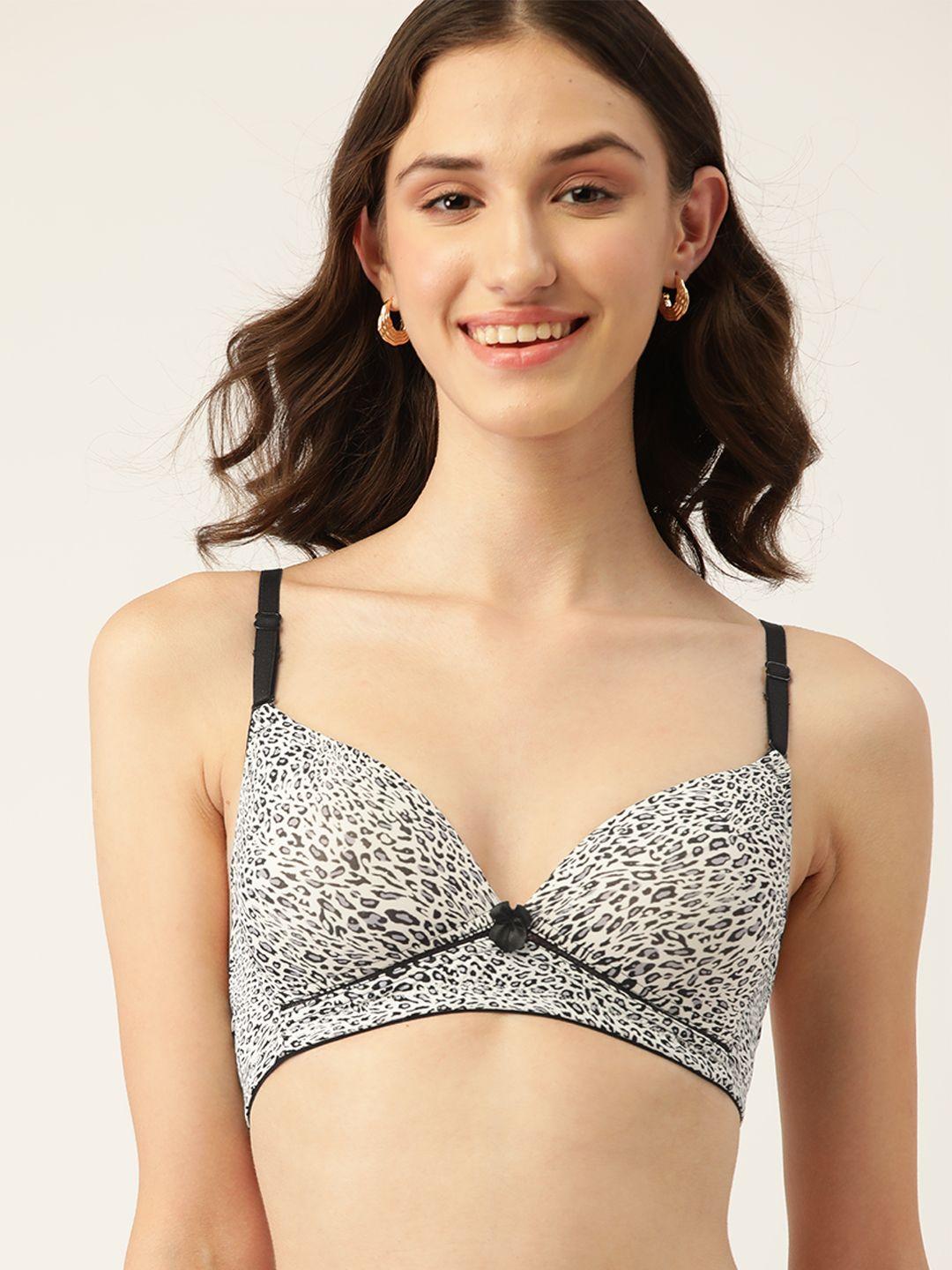 dressberry cream-coloured & black animal printed lightly padded bra