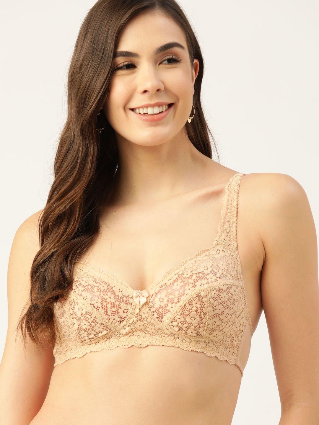 dressberry cream-coloured lace floral medium coverage everyday bra db-rb-001ca